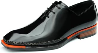 Generic Mens Lace Up Formal Dress Shoes Low Block Heel Wedding Party Prom Shoes Square Toe Patent Leather Oxfords,Black,6.5 UK