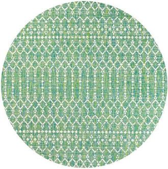 Jonathan Y Designs Ourika Moroccan Geometric Textured Weave Indoor/Outdoor Round Area Rug in Green/cream at Nordstrom, Size 5Ft 0In X 5Ft 0In