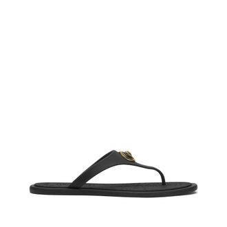 Versace Schoenen, Dames, Zwart, 41 EU, Leer, Alia Rubber Flat Sandalen
