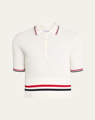 Thom Browne Mens Float Ripple Stitch RWB Stripe Polo Shirt