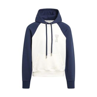 Ami Hoodies, female, Beige, Size: S Boxy FIT Hoodie With Logo Knitted Patch