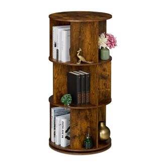 Relaxdays Relaxdays - Estanter&iacute;a Giratoria, 15 Compartimentos, 104x50cm, Dise&ntilde;o Industrial, Estante Libros Y Dvds, Librer&iacute;a, Natural