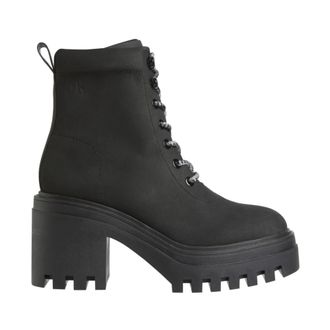 Calvin Klein Jeans Zwarte Chunky Heeled Rits Enkellaarzen - Dames - Laarzen met Hak - Zwart - 39 EU - Leer - Schoenen