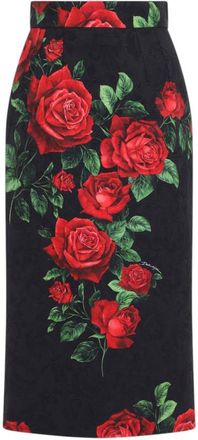 Dolce & Gabbana Black Floral Calf Length Skirt