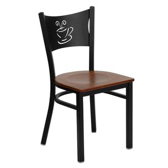 Flash Furniture Black Coffee Back Metal Restaurant Chair - Cherry Wood Seat