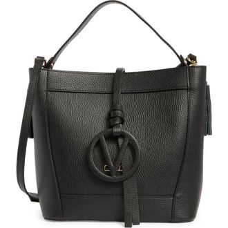 Mario Valentino Callie Medallion VLOGO Leather Bucket Bag in Black at Nordstrom Rack