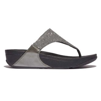 FitFlop Lulu Shimmerlux Toe Post Synthetic Womens Wedge Sole Sandals - Pewter - Size:UK 6.5