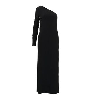Sportmax Zwarte Katoenen One-Shoulder Jurk met Knoop - Dames - Casual kleedjes - Zwart - L - Katoen - Kleedjes