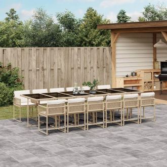 vidaXL Set Comedor De Jard&iacute;n Con Cojines 13 Pzas Rat&aacute;n Sint&eacute;tico Beige Vidaxl