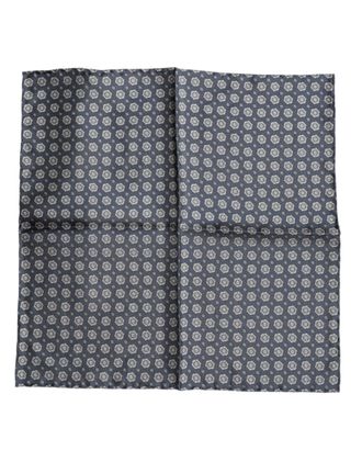 Dolce & Gabbana Mens Blue Patterned Silk Square Handkerchief Scarf - One Size