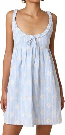 Olivaceous Anne Floral Babydoll Mini Dress In Blue Ivory