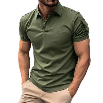 Generic Mens Polo Shirts Casual Summer Short Sleeve Solid Color Lapel Button Down Classic Golf Tees Muscle Fit Stylish V Neck T Shirt Breathable Lightweight C
