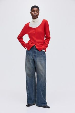 H&M Scoop-neck Rib-knit Cardigan in Red at Nordstrom, Size Xx-Large