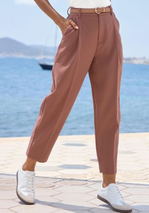Lascana Bundfaltenhose LASCANA, Damen, Gr. 34, N-Gr, nougat, Web, Obermaterial: 76% Polyester, 20% Viskose, 4% Elasthan, unifarben, figurumspielend kn&ouml;chelfre