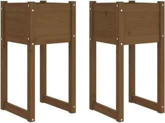 vidaXL Vidaxl - Jardinera 2 Uds Madera Maciza De Pino Marr&oacute;n Miel 40x40x81 Cm