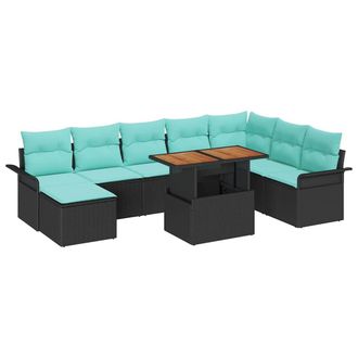 vidaXL Conjunto De Sof&aacute; De Jard&iacute;n 9 Pcs Negro Polirat&aacute;n Vidaxl