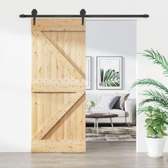 Berkfield Home Sliding Door with Hardware Set 85x210 cm Solid Wood Pine in Brown