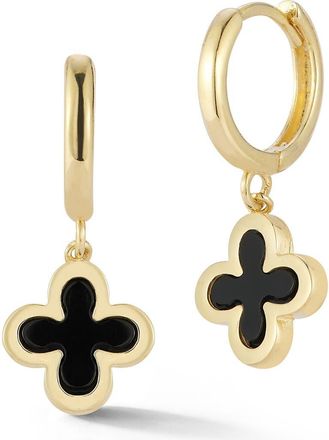 Ember Fine Jewelry 14K Onyx Clover Huggie Hoop Earrings in Gold at Nordstrom Rack