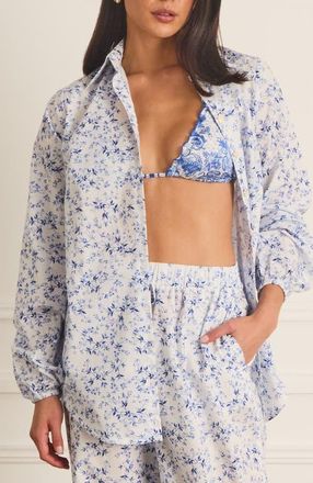 Aqua Blu Australia Relaxed Fit Odilia Beach Shirt in Blue at Nordstrom, Size Xx-Large