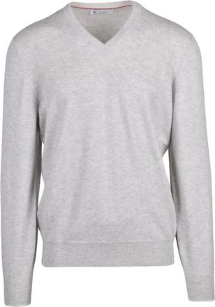 Brunello Cucinelli Pullover met V-hals - Heren - Cashmere truien - Wit - L - Kasjmier - Truien & Vesten