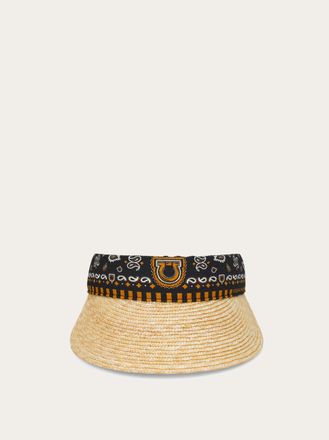 Ferragamo Donna Visiera in paglia stampa Arabesque Nero
