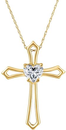 Pompeii3 1Ct Cross Solitaire Heart Shape Diamond Necklace Gold Womens Necklace 1 Tall