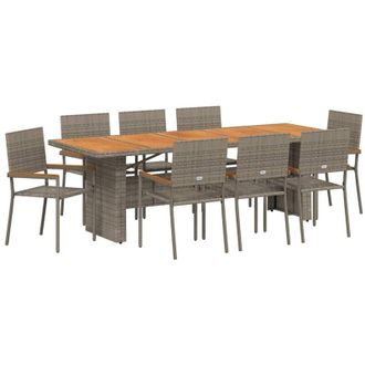 vidaXL Conjunto De Comedor De Jard&iacute;n 9 Pcs Gris Polirat&aacute;n Vidaxl
