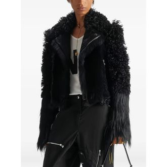 Fendi Black Patchwork Shearling Biker Jacket
