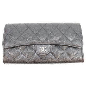 Chanel Black Grained Calfskin Long Wallet (Bi-Fold) (Pre-Owned)