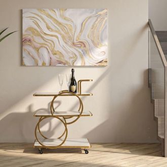 Mauro Ferretti Carrito de metal dorado con 3 estantes de vidrio cm 64x46x79