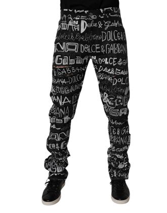 Dolce & Gabbana Mens Black Cotton Logo Print Straight Denim Jeans Clothing