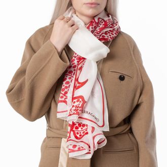 Ferragamo White Foliage Print Scarf