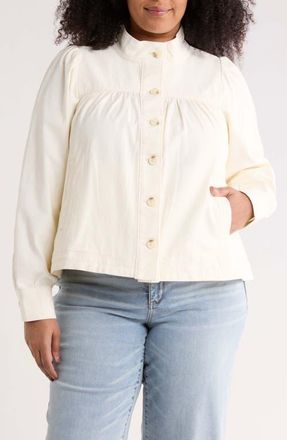 Treasure & Bond High Neck Stretch Cotton Twill Jacket in Ecru at Nordstrom, Size 4X