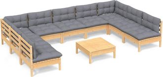 vidaXL Juego De Muebles De Jard&iacute;n 10 Pzas Y Cojines Madera Maciza Pino Vidaxl