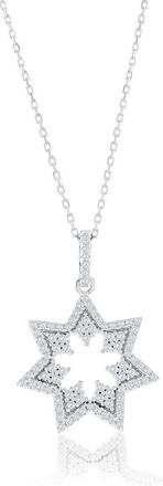 Suzy Levian Cubic Zirconia Starburst Pendant Necklace in Silver at Nordstrom Rack, Size 18