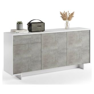 Dmora Aparador Agrifoglio, Aparador De Sal&oacute;n, Buffet De Sal&oacute;n Con 3 Puertas Y 1 Caj&oacute;n, 100% Made In Italy, 170x42h78 Cm, Blanco Y Cemento, Con Embalaje Refo