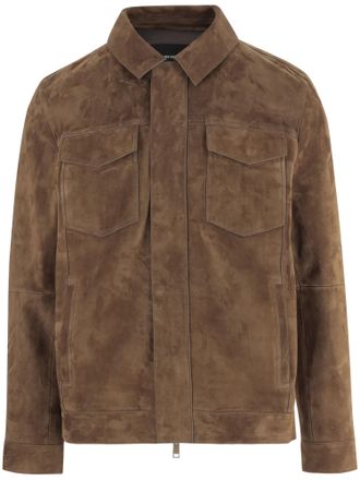 Yves Salomon Brown Suede Jacket With Classic Collar