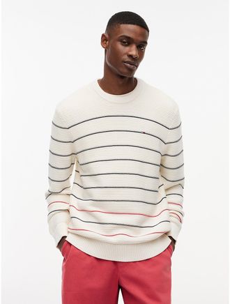 Tommy Hilfiger Mens Tommy Jeans Slim Fit Striped Sweater - White - L