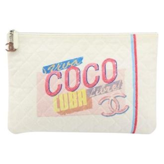 Chanel Pre-owned Clutches, female, White, Size: ONE SIZE Pre-owned Canvas Clutch