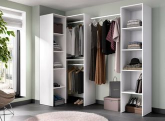 Dmora Armario Dluvumb, Estructura Para Vestidor De Esquina, Perchero De Esquina Abierto, 226x79h186 Cm, Blanco - Dmora