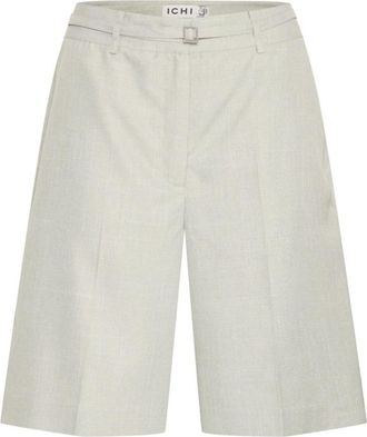 Ichi London Fog Melange Wijde Shorts - Dames - Korte Broeken - Grijs - XL - Polyester - Korte Broeken