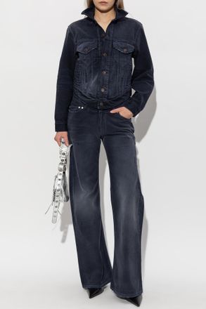 Balenciaga Denim Jacket With Pockets, Womens, Navy Blue