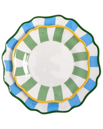 Two's Company Set Of 4 Striped Dinner Plates