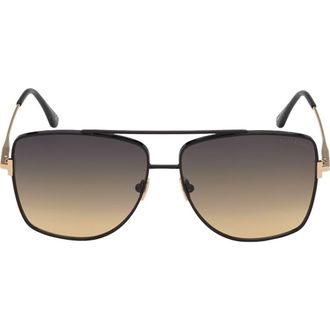 Tom Ford Reggie 61mm Gradient Aviator Sunglasses in Shiny Black/gradient Smoke at Nordstrom