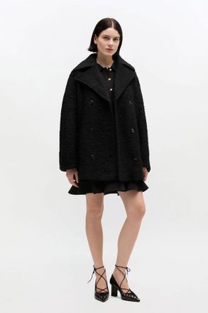 Ganni Black Boucle Midi Coat