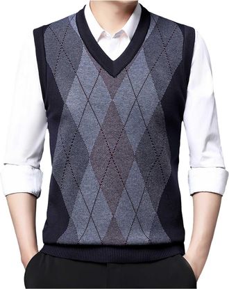 Generic Mens Sleeveless Jumpers & Knitted Gilets Mens Sleeveless Knitted Jumper V-Neck Business Sweater Cotton Casual Autumn Winter Ribbed Tanks Tops