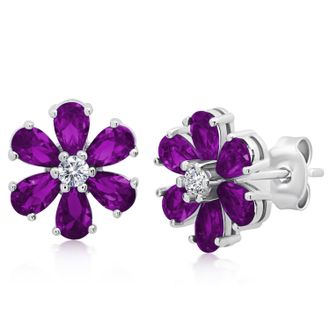 MAX + STONE Sterling Silver Gemstone Flower Stud Earrings