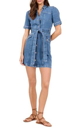 Lipsy Belted Denim Mini Shirtdress in Mid Wash at Nordstrom, Size 8 Us