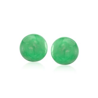 Ross-Simons 10mm Jade Stud Earrings in 14kt Yellow Gold