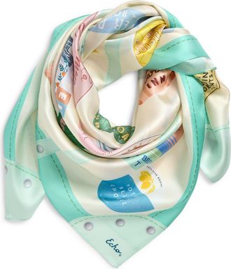 Echo Travel Stickers Silk Square Scarf in Beige Multi at Nordstrom